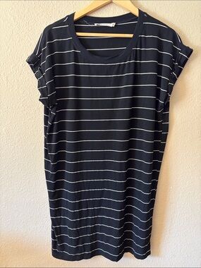 Ellison Black Striped Tunic Dress Women's Large Oversized Mini Casual Cap Sleeve